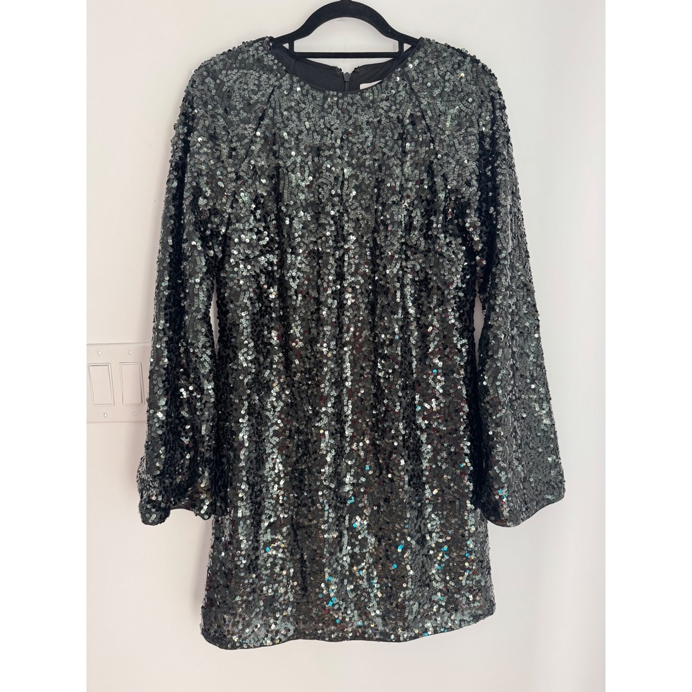 HM Green Sequin Mini Dress Long Sleeve Shift Party Cocktail M NEW